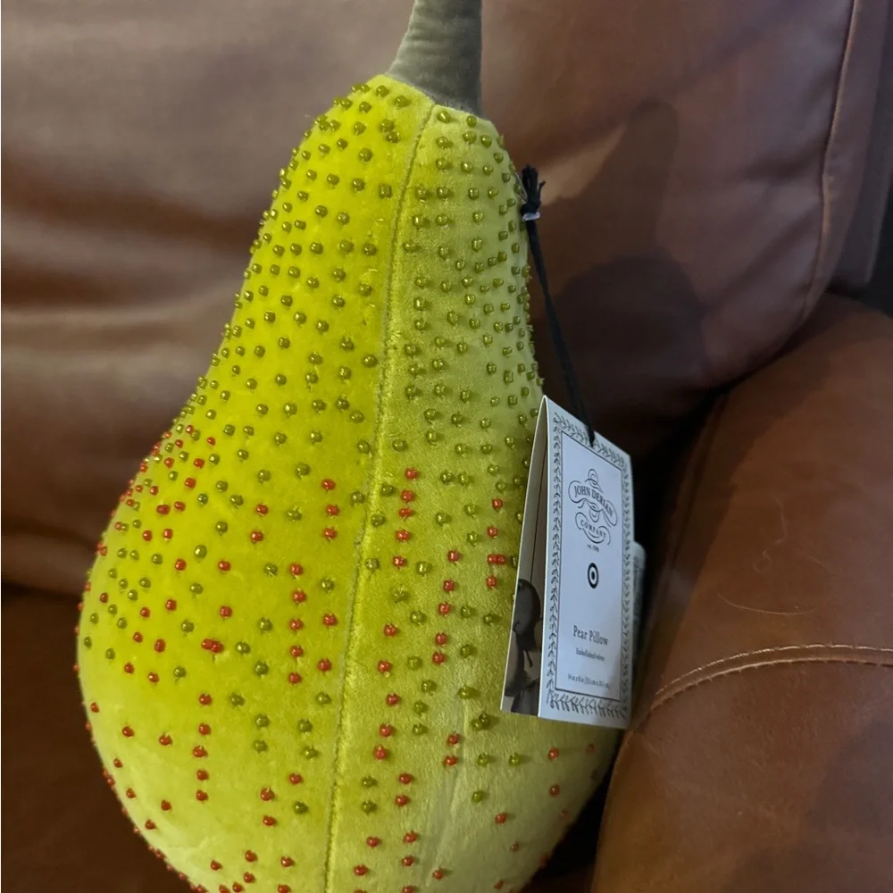 John‎ Derian Beaded Velvet Pear Novelty Plush Pillow Green Fruit- Target 14x8